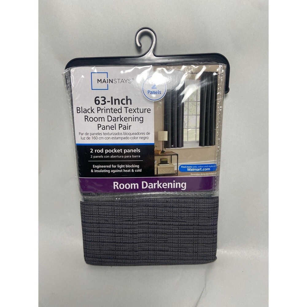 Mainstays Black And Gray Texture Printed Room Darkening Panel Pair 63 in Curtain